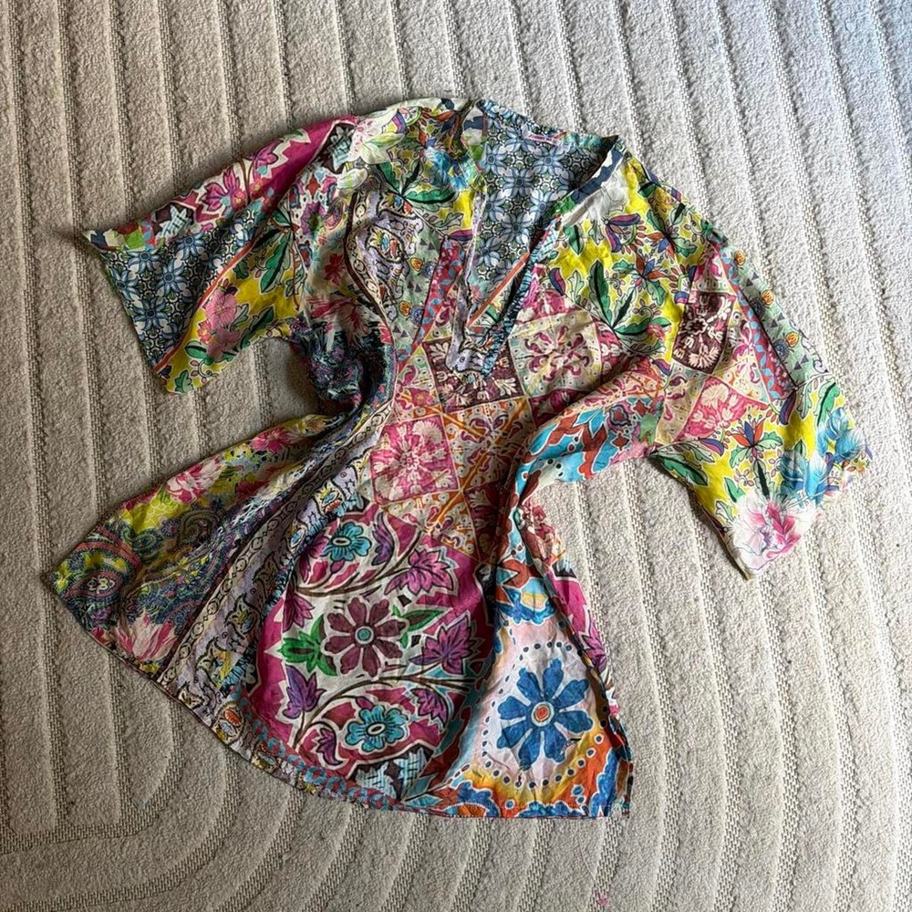 Johnny Was Multi-colored floral geometric print blouse size Large Boho Indie